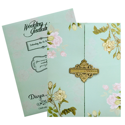 Pastel Green Floral Invitation Card-KNKJ1119