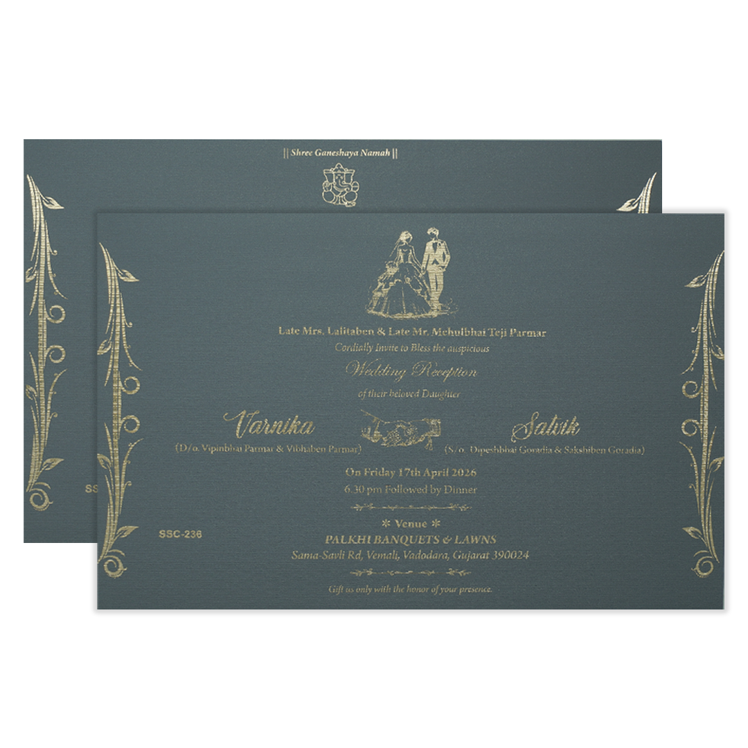 Grey Metallic Gold Padded Wedding Card-KSSC2360