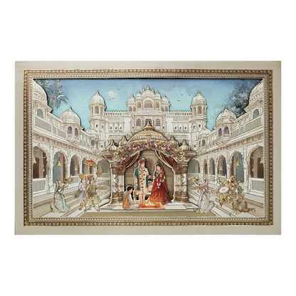 Grey Palace Mandap Padded Wedding Card-KSI64550