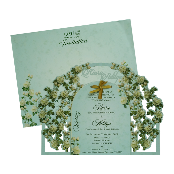 Green Floral Laser Cut MDF Invitation-King of Cards