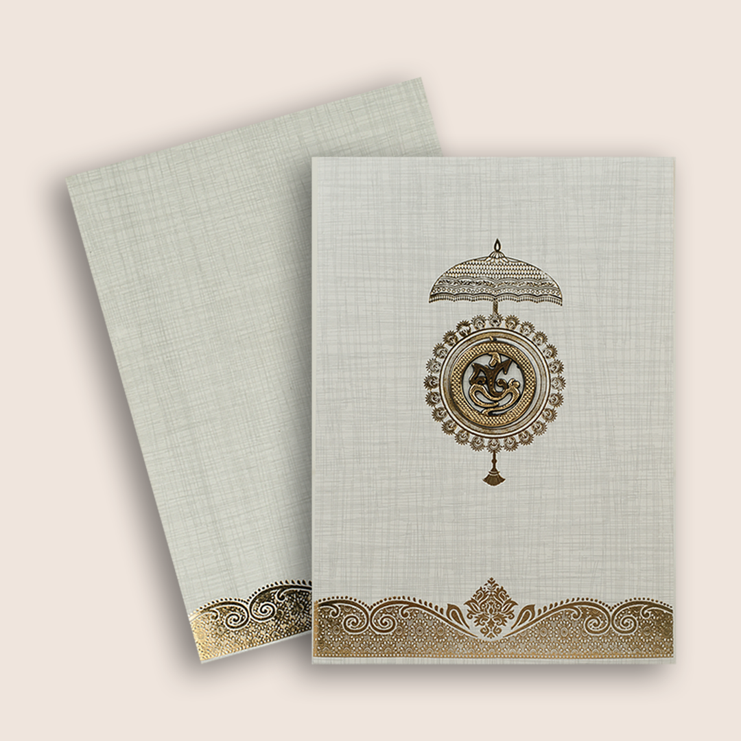 Grey Metallic Umbrella Ganesha Wedding Card - KNCP24GG