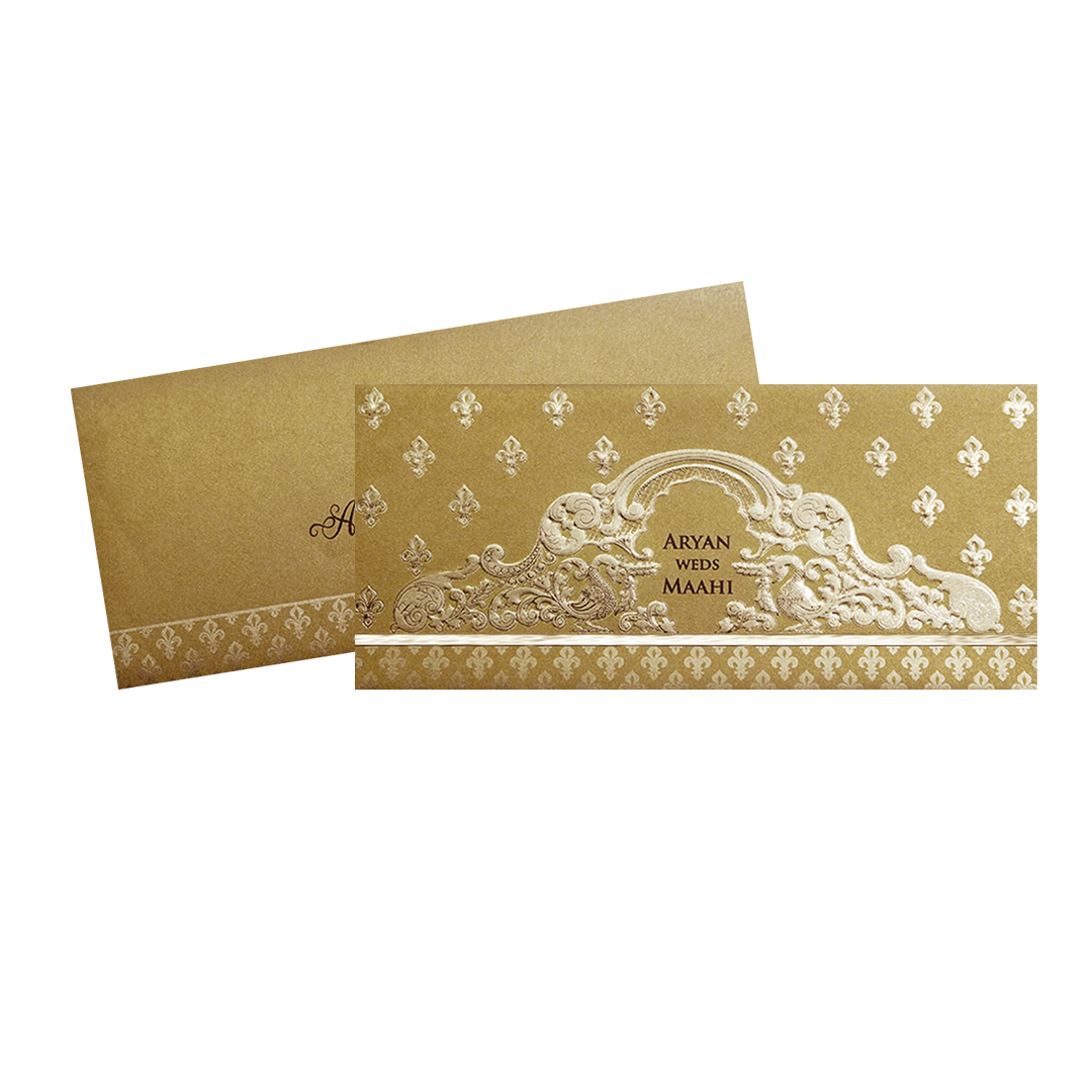 Gold Embossed Regal Wedding Invitation Card-KPR06280