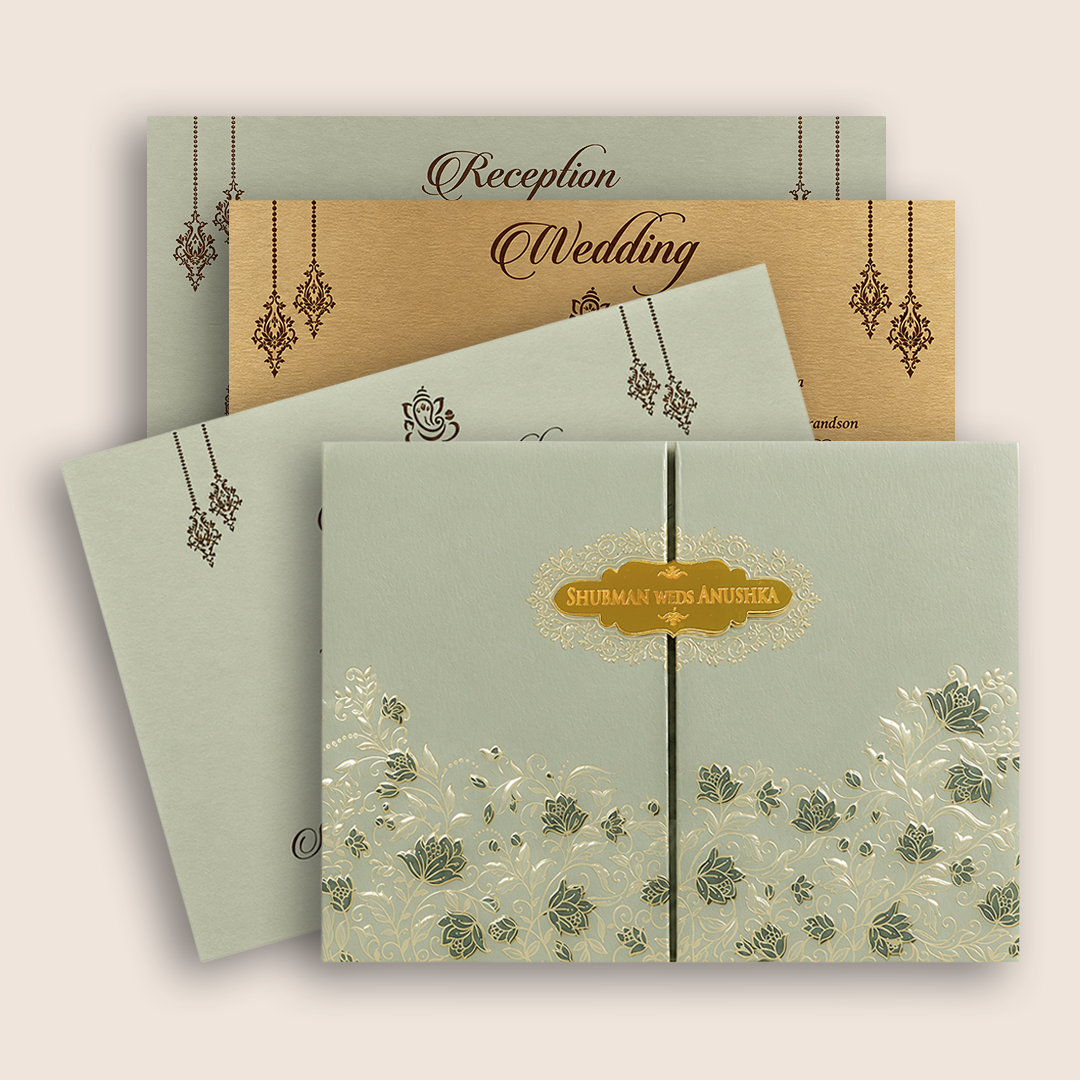 Grey Embossed Floral Door Style Padded Marriage Card - KRB09760