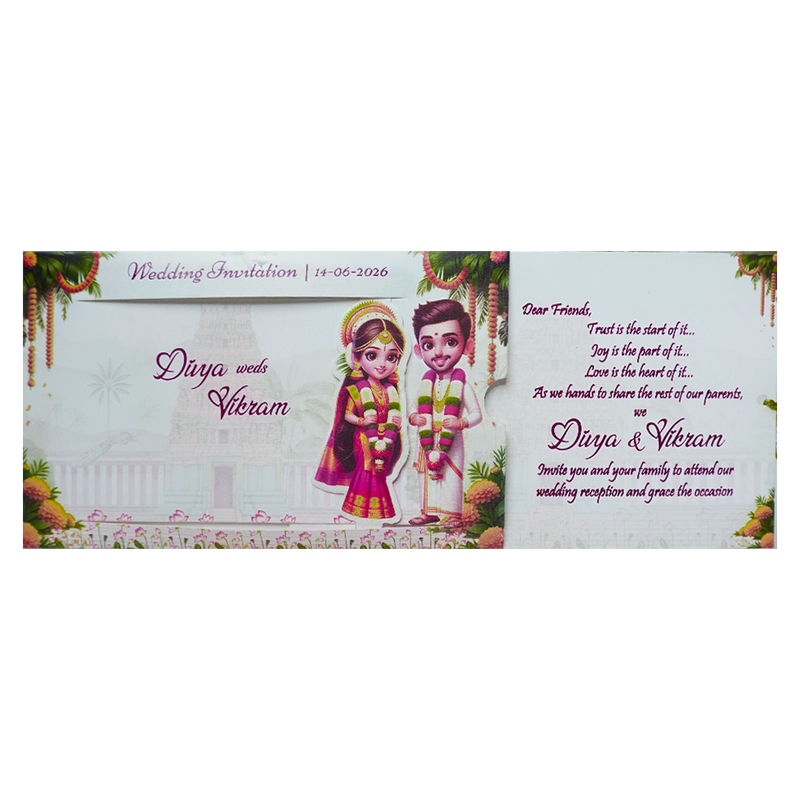 Cream Slide Floral Bride Groom Wedding Card-KNKSP758.