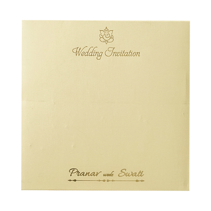 Cream Square Emblem Padded Wedding Card-KMMWD1162