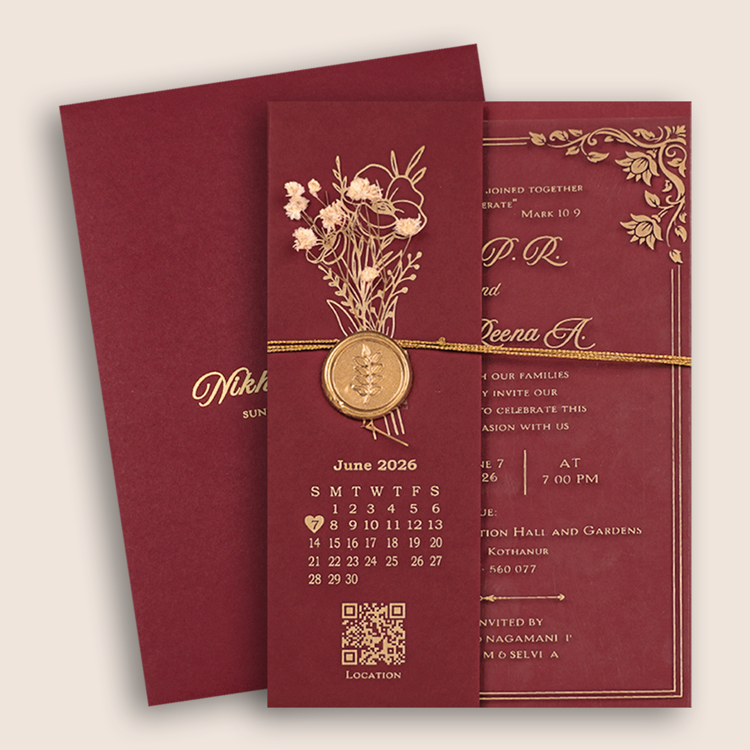 Maroon Floral Wedding Invitation - KVR101