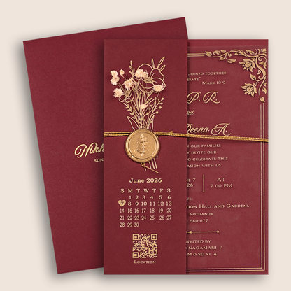 Maroon Floral Wedding Invitation - KVR101