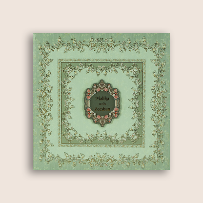 Pastel Green Embossed Floral Luxury Invitation Box - KSI32750