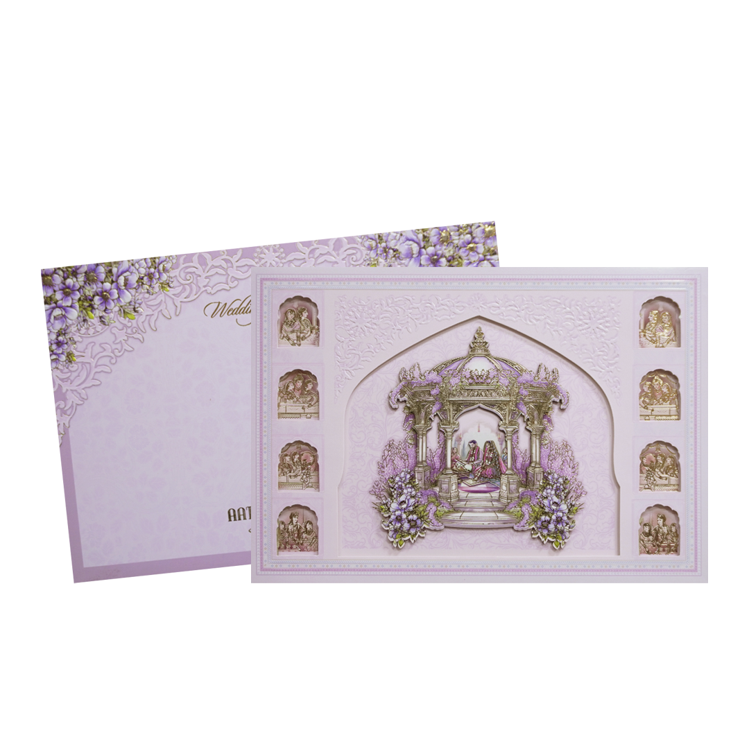 Lavendar &amp; Gold 3D Hindu Wedding Ceremony Card-KMMEX8200