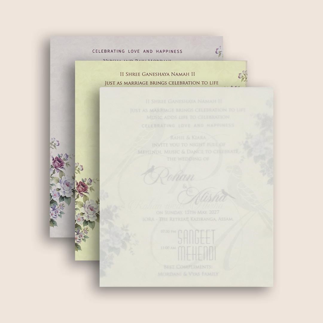 Lavender Floral Laser Cut Wedding Card - KFR17260
