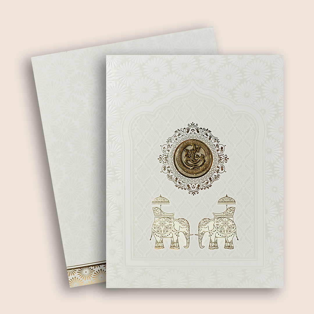 Ivory Floral Elephant Invitation Card-KNJS2067