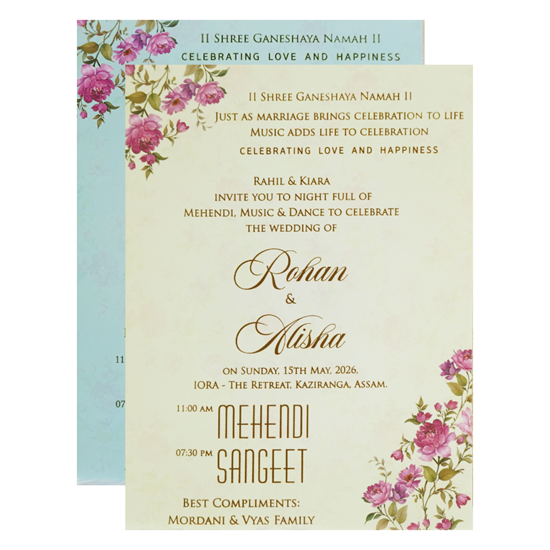 Mint Blue Floral Wedding Card - KFR16360