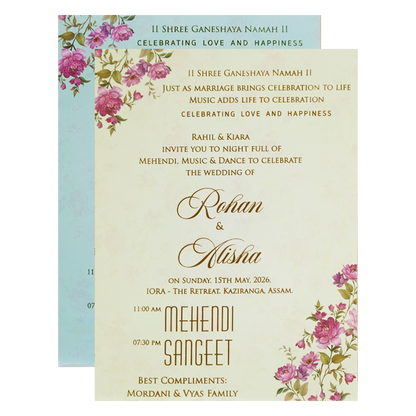 Mint Blue Floral Wedding Card - KFR16360