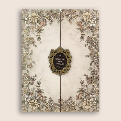 Beige Floral Door Style Padded Marriage Card - KSH72430