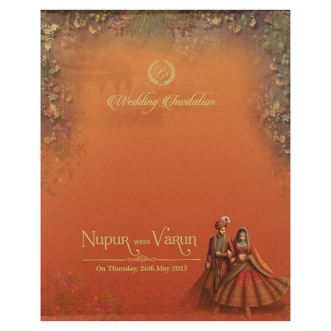 Maroon Royal Couple Padded Wedding card-KRE28030