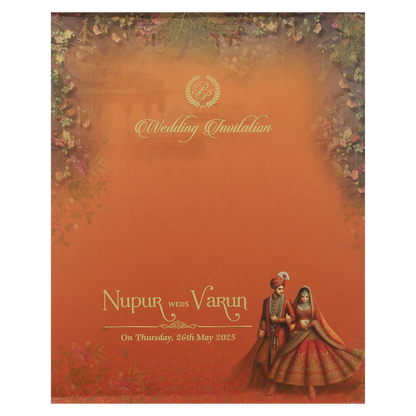 Maroon Royal Couple Padded Wedding card-KRE28030