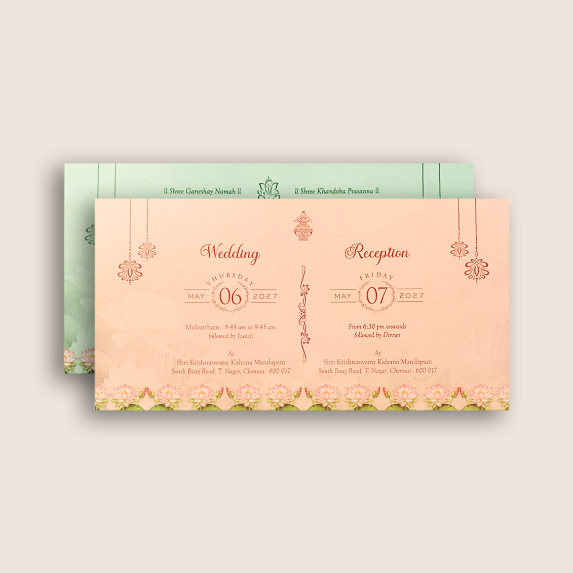 Grey Embossed Lotus Flower Wedding Invitation - KVN08030