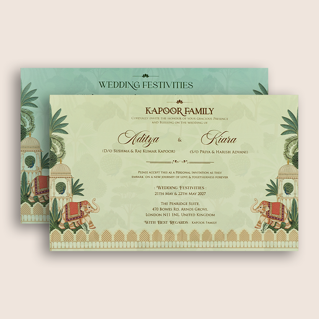 Pastel Green Royal Elephant Marriage Invitation - KFR17530