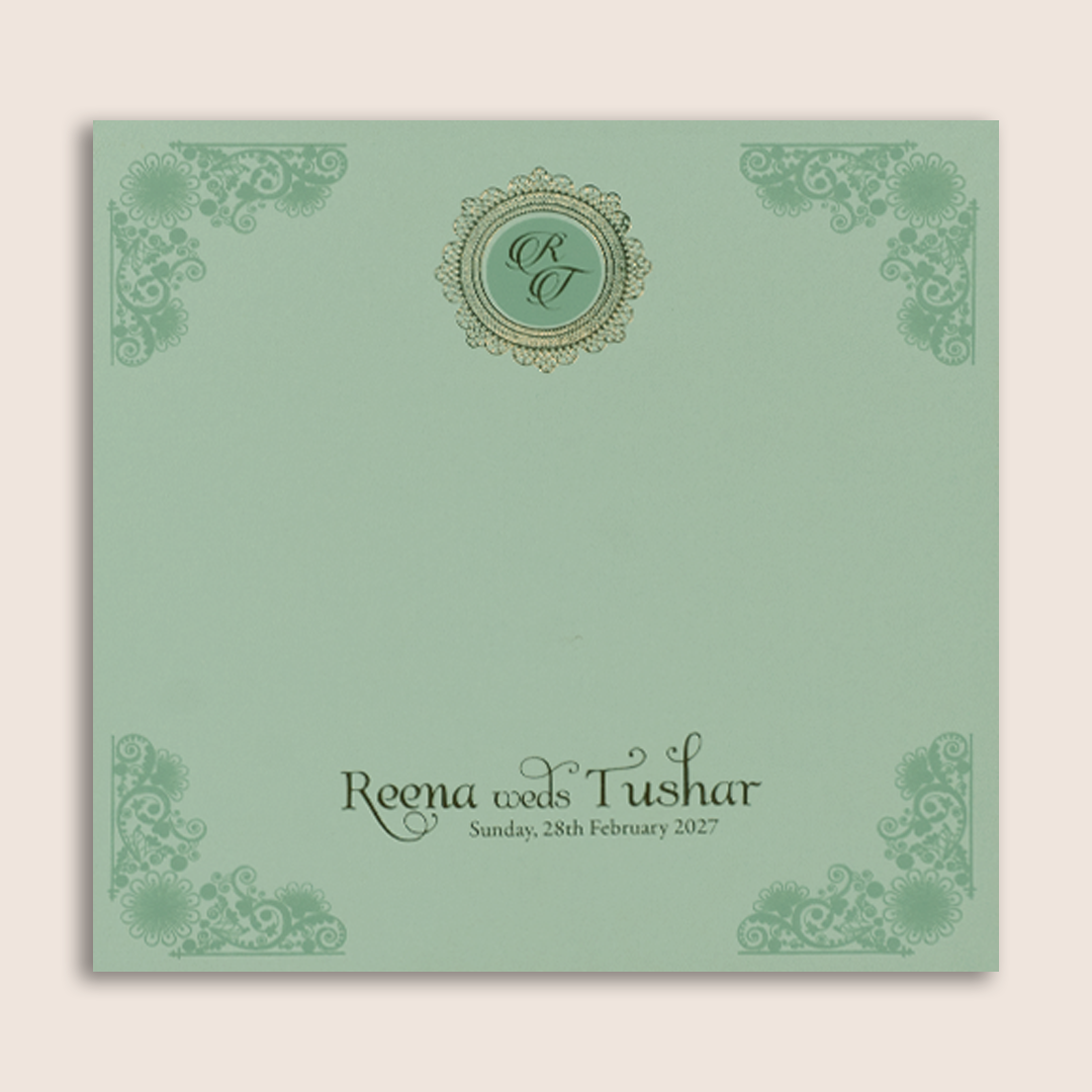 Pastel Green Floral Laser Cut Padded Wedding Card - KPR023310