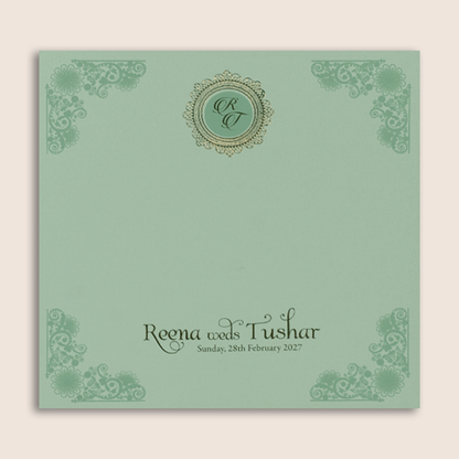 Pastel Green Floral Laser Cut Padded Wedding Card - KPR023310