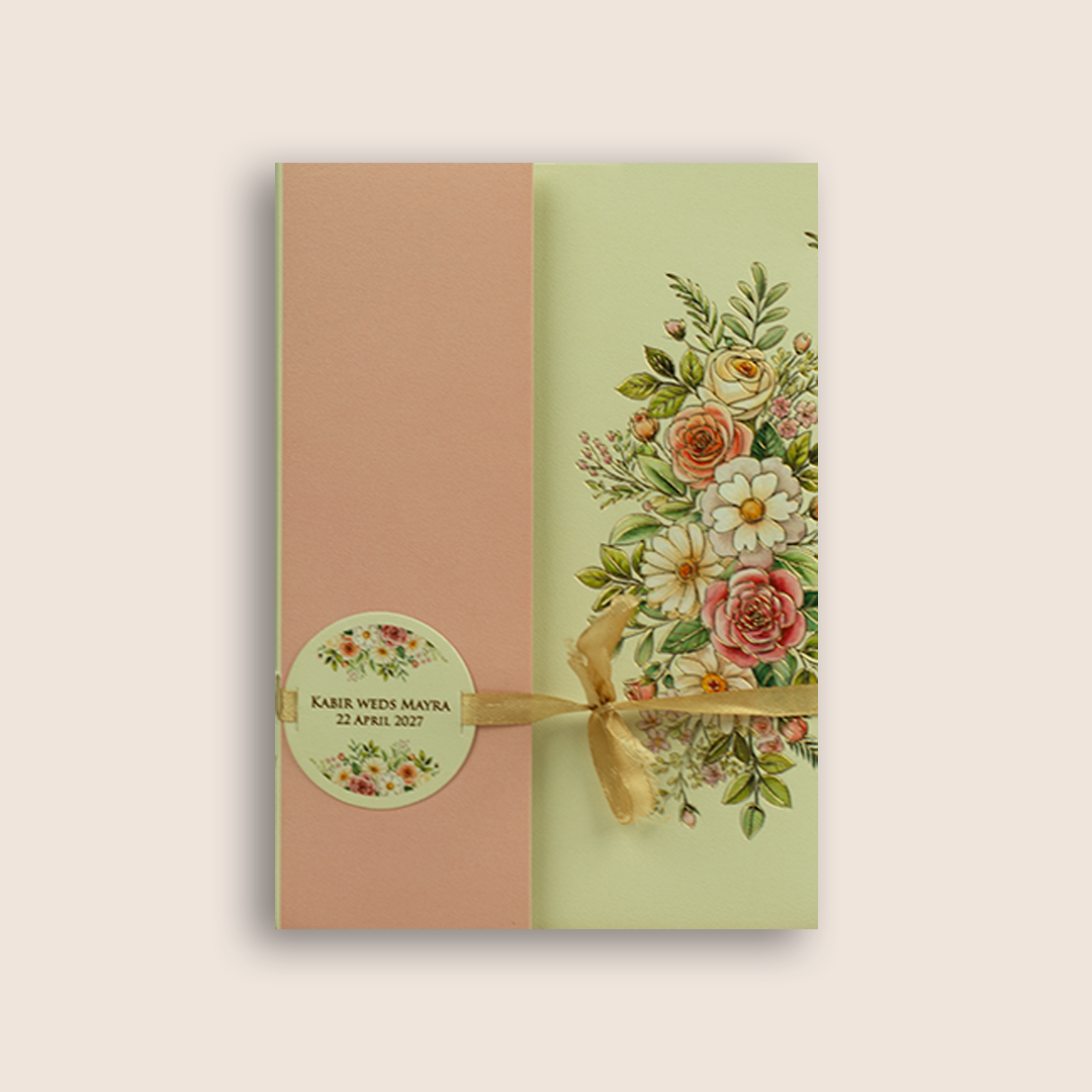 Cream Floral Door Style Wedding Invitation Card - KPR07350
