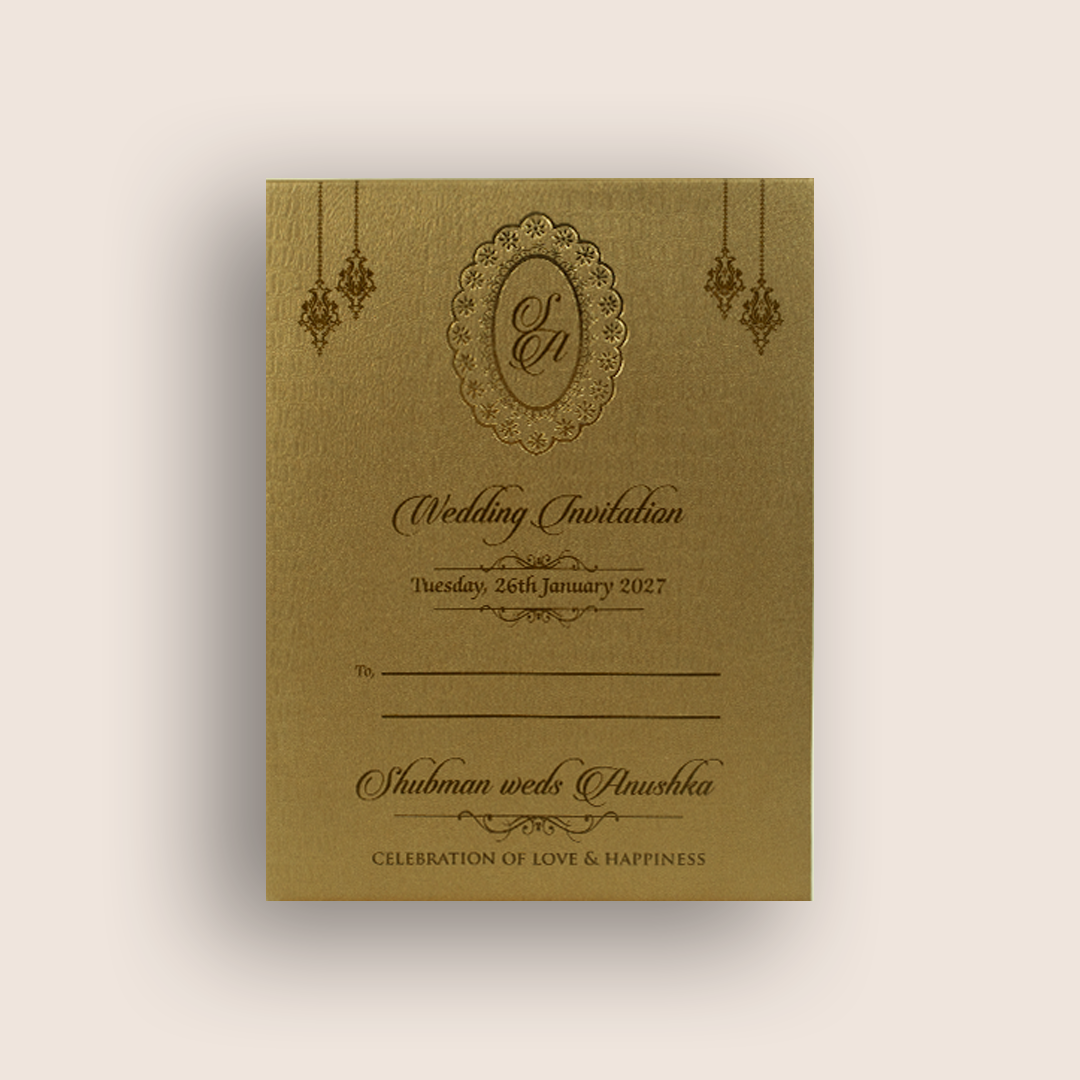 Gold Floral MDF Laser Cut Wedding Invitation Card - KRB10150
