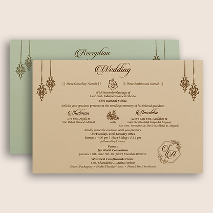 Pastel Green Embossed Floral Door Style Padded Marriage Card - KRB10461