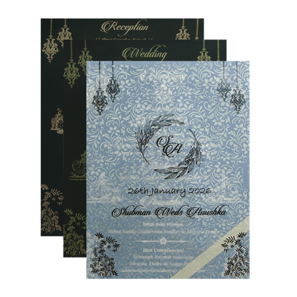 Luxurious Black Padded Gold Foil Embossed Wedding Invitation Card-KRB09682