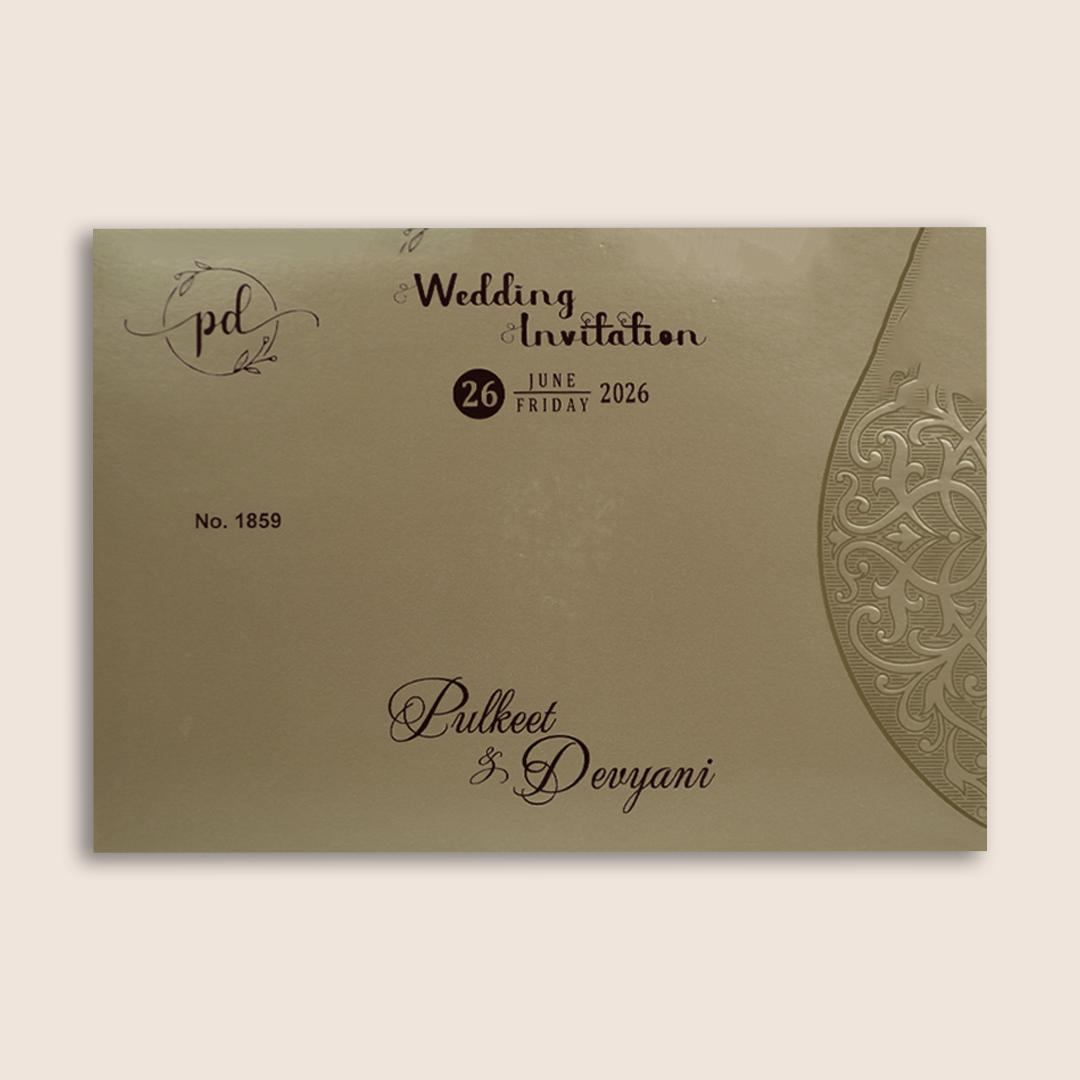 Pastel Brown Floral Door Style Padded Wedding Card - KJTS1859