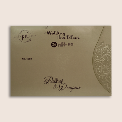 Pastel Brown Floral Door Style Padded Wedding Card - KJTS1859