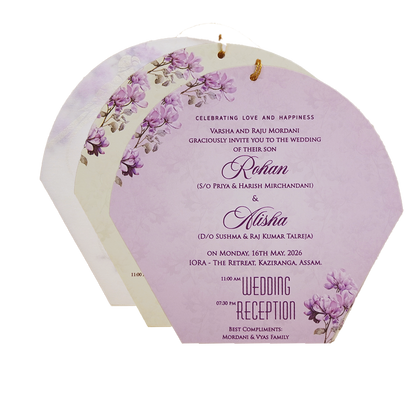 Ivory Lavender Floral Laser-cut Wedding Card - KFR15160
