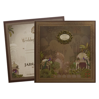 Brown Garden Padded Wedding Card - KSH72740