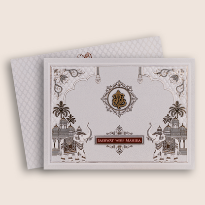 Ivory Embossed Royal Elephant Invitation Card - KRE29450