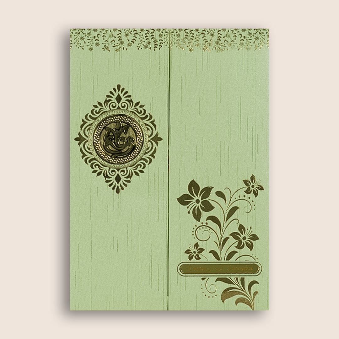 Green Gold Floral Door Style Wedding Card - KNKR049GN