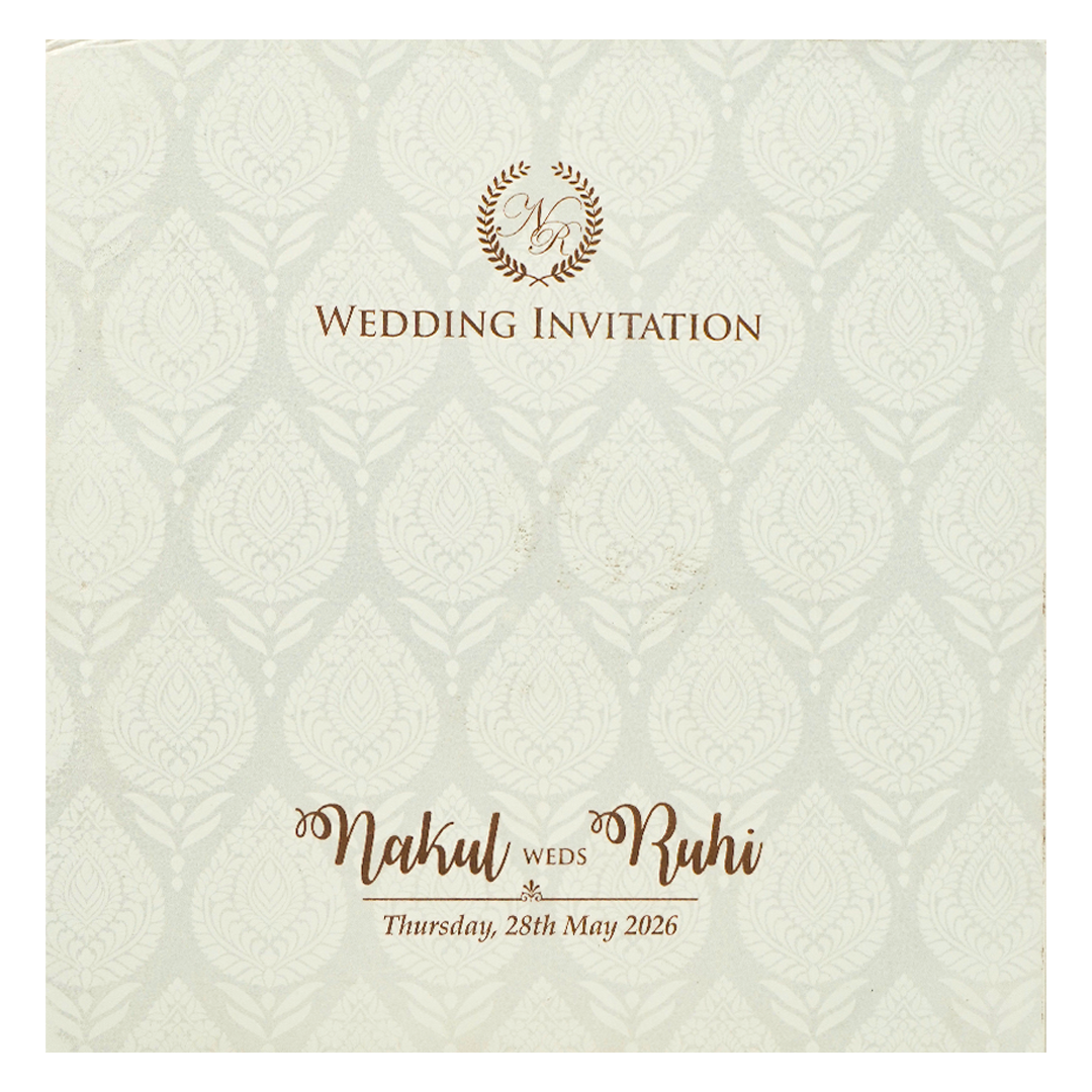 White Musical Ganesha Padded Wedding Card-KRE28270