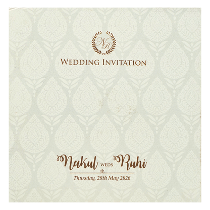 White Musical Ganesha Padded Wedding Card-KRE28270