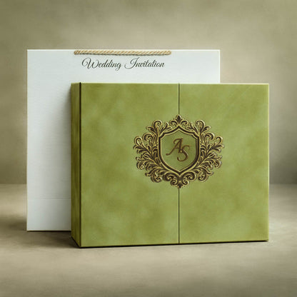 Green Emblem Wedding Invitation Box-KMMEX8390