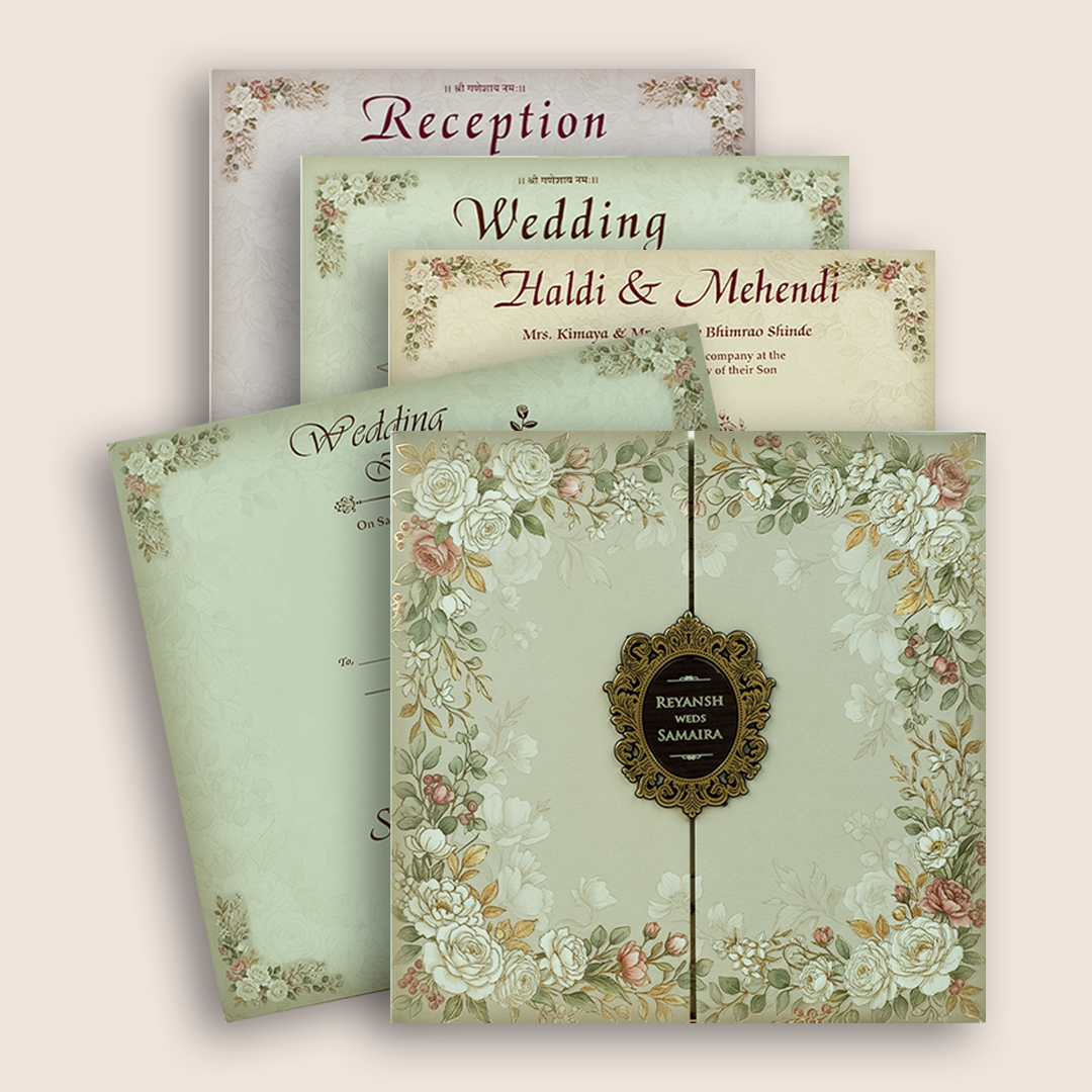 White Floral Padded Door Style Wedding Card - KSH18670
