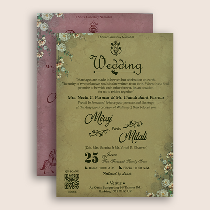 Dark Green Floral Door Style Padded Wedding Card - KSH18940