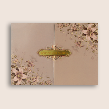 Pink Padded Floral Door Style Wedding Card - KAA06070