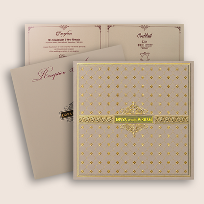 Metallic Pink Floral Wedding Invitation Card - KNTR2502P