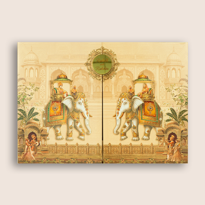 Cream Padded Elephant Door Style Wedding Card - KAA06060