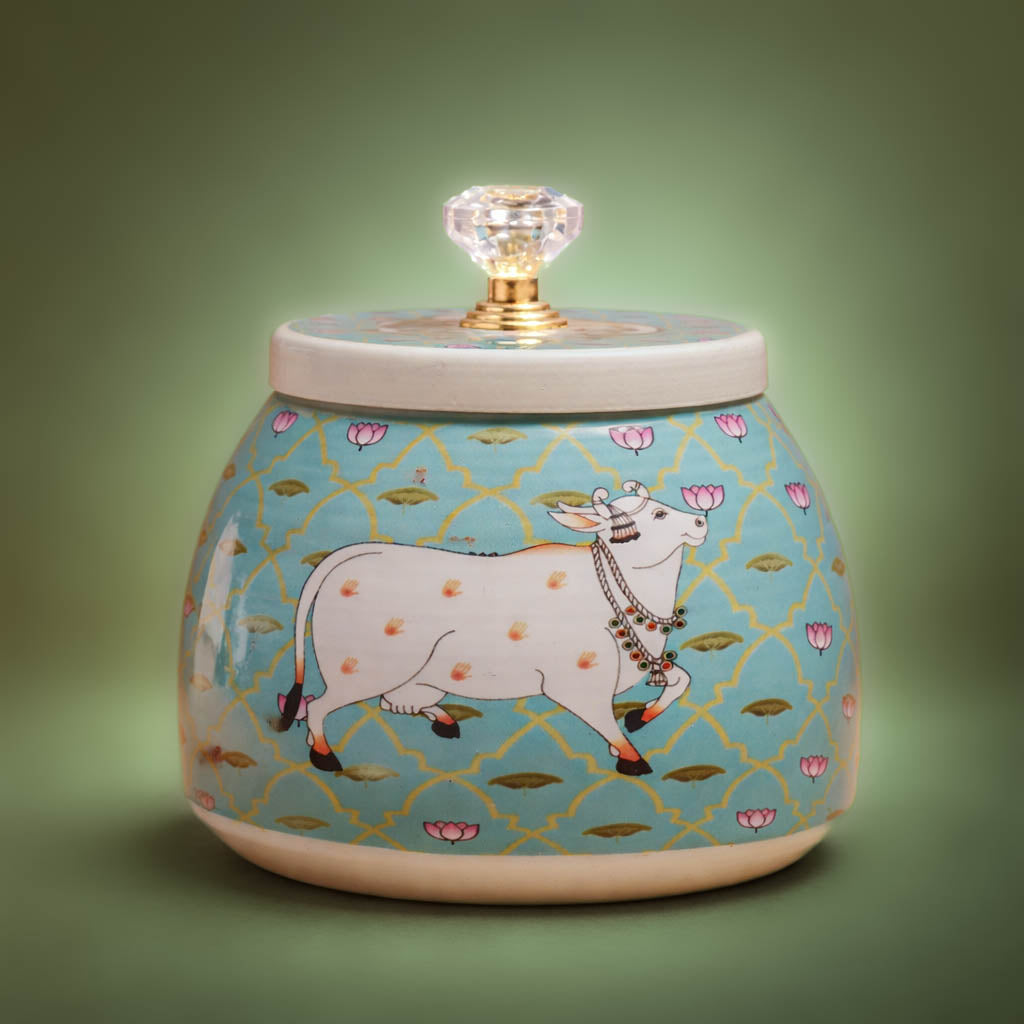 Aqua Cow Lotus Decorative Small Jar-GDS0160