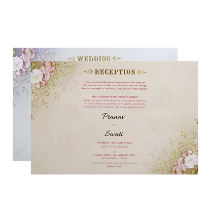 Grey Floral Frame Padded Wedding Card-KMMWD1110