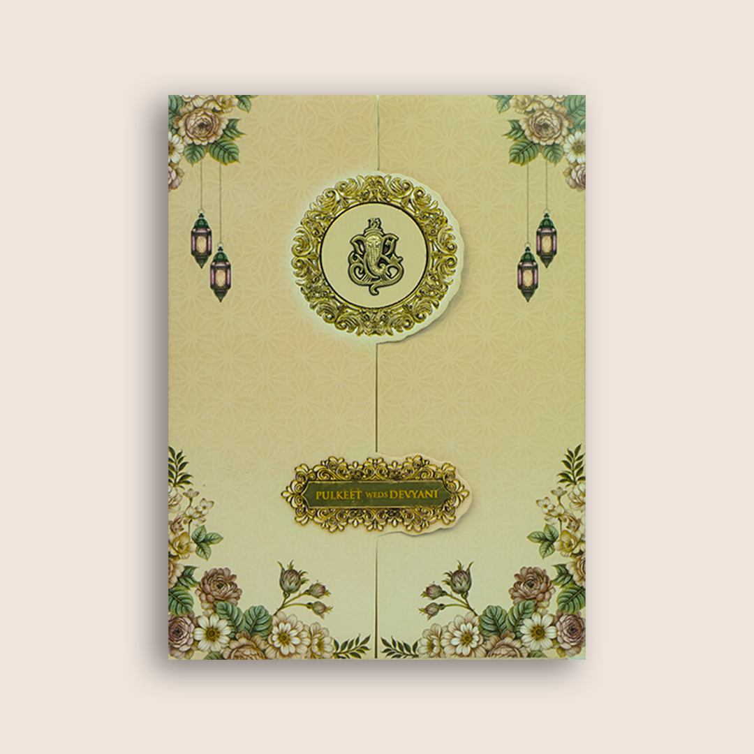 Cream Floral Door Style Wedding Invitation Card - KJTS1842