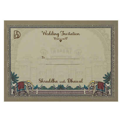 Pink Ganesha Elephant Temple Wedding Card-KSI64930