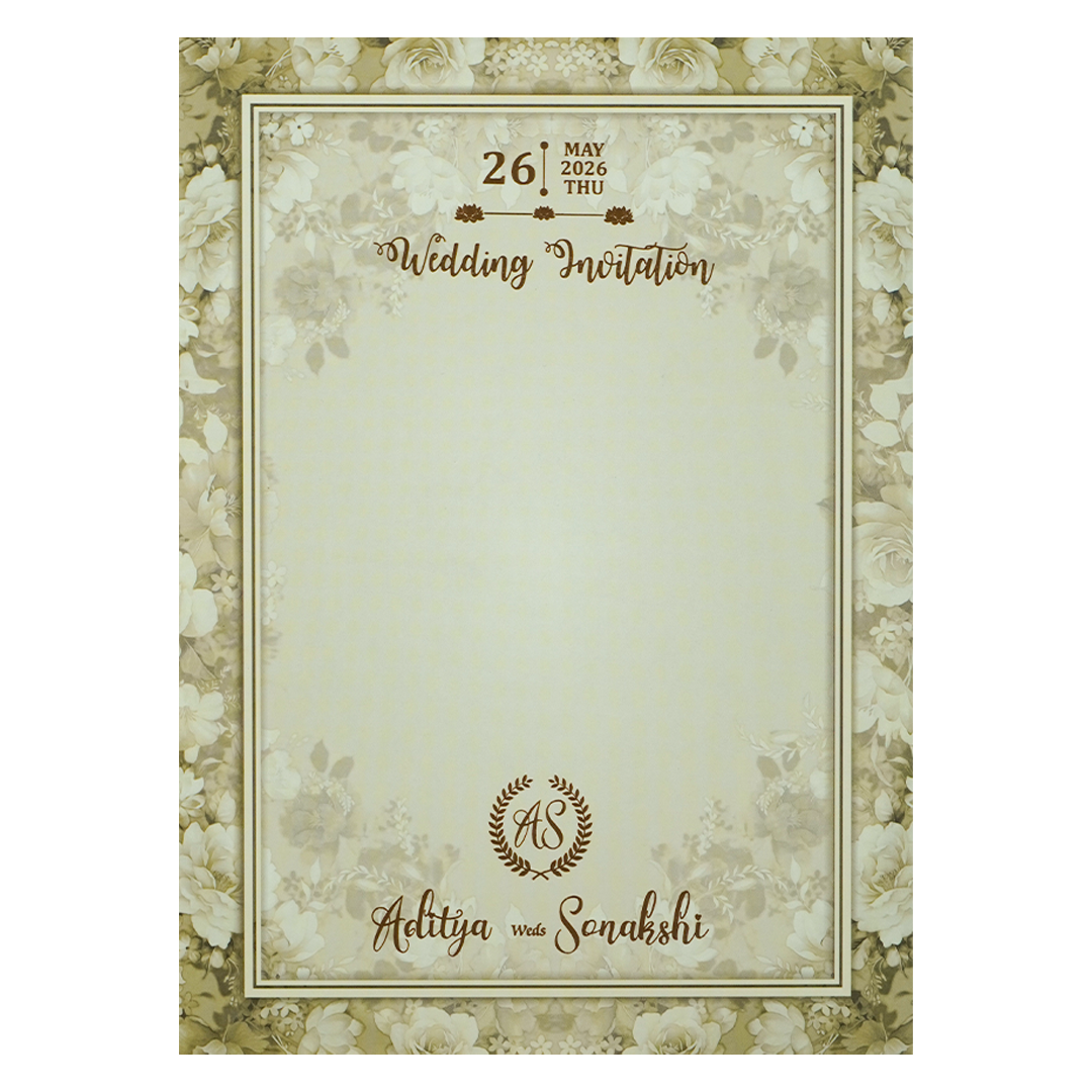 Cream Floral Padded Wedding Card-KRE27230