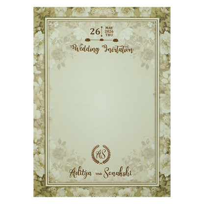 Cream Floral Padded Wedding Card-KRE27230
