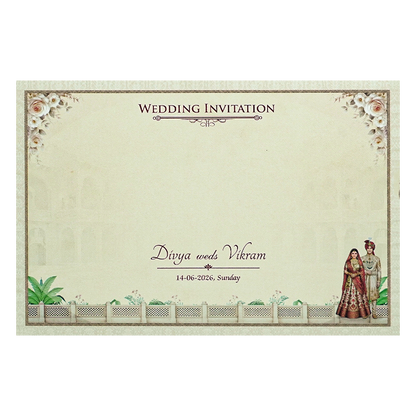 Cream Padded Palace Bride Groom Wedding Card-KNAK4702
