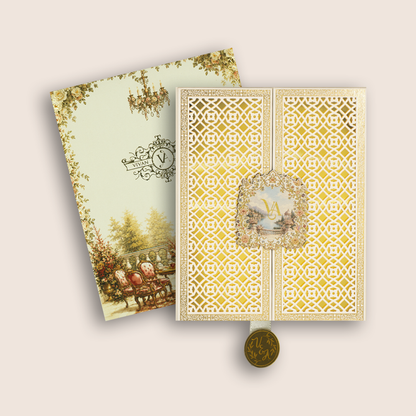 White MDF Laser Cut Floral Premium Wedding Invitation - KNLW202575